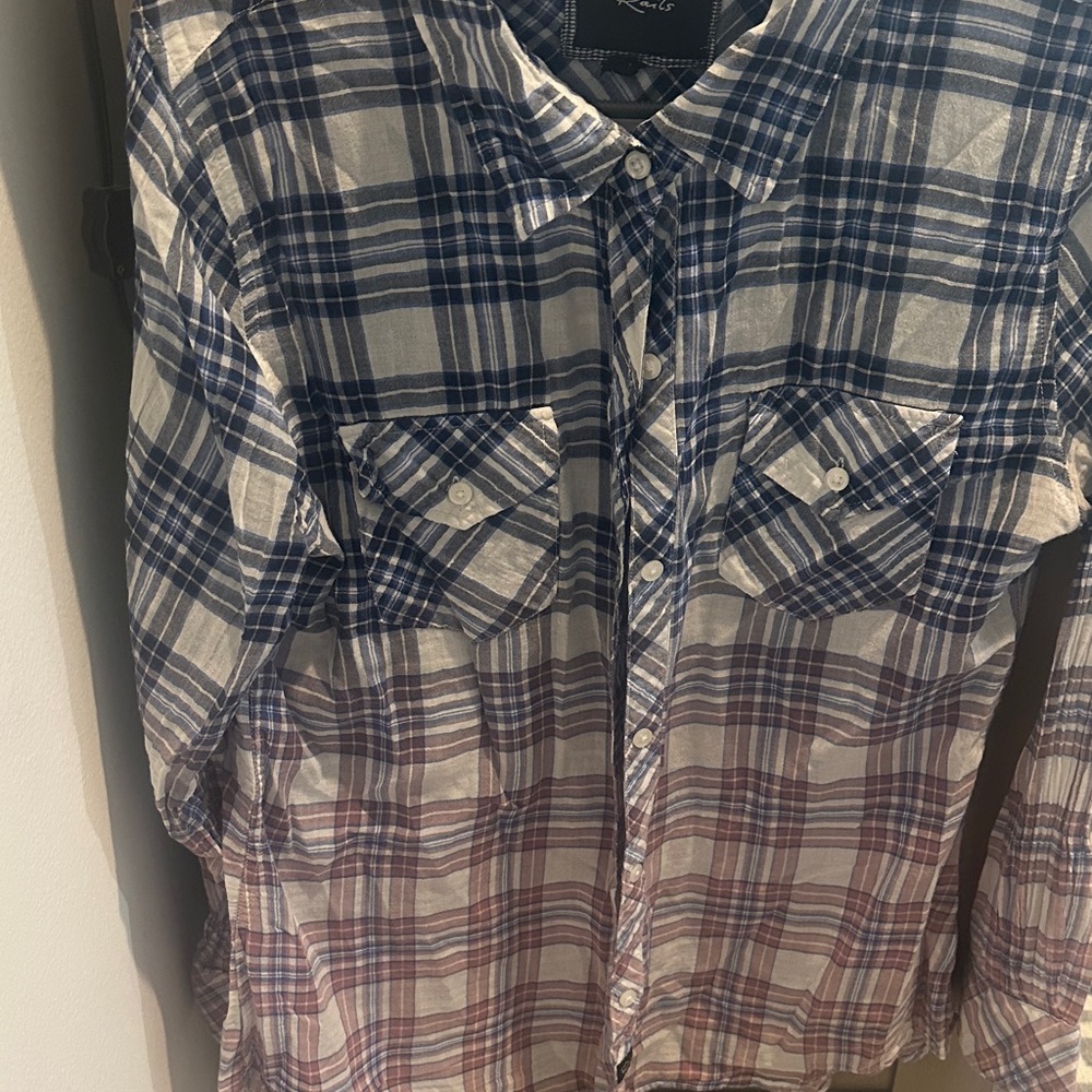 Rails Men's Plaid Button-Down Shirt in Blue and White with Burgundy Accents